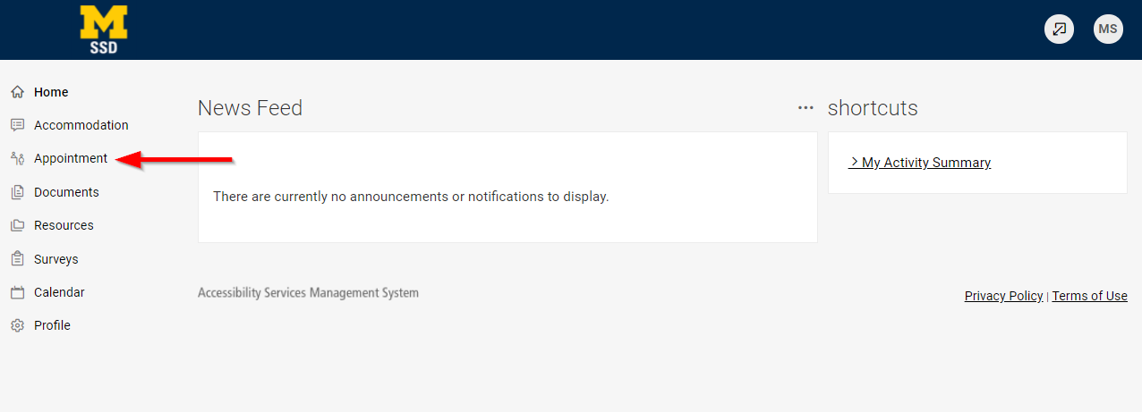 click on appointment