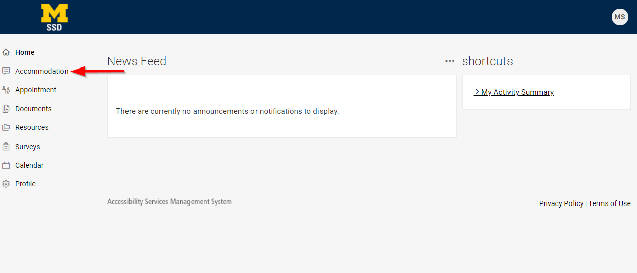 home screen select accommodation