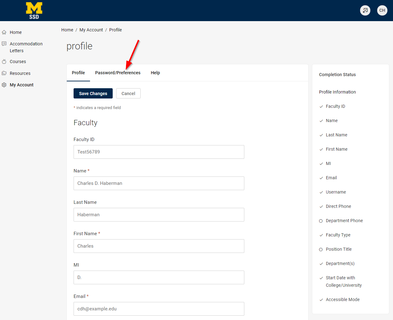 click password preferences