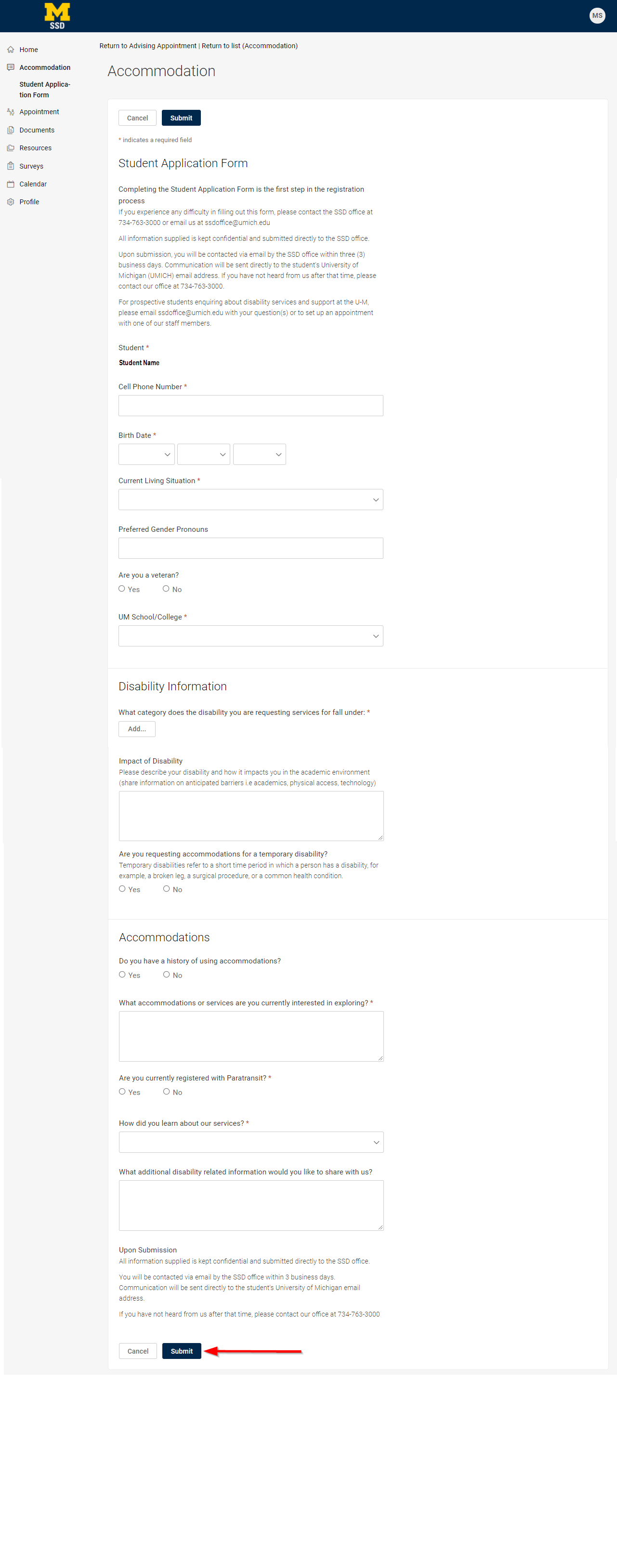 complete form and click submit