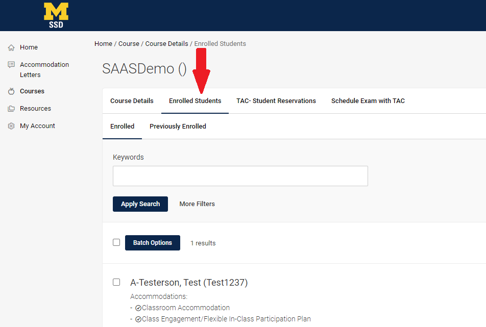 Click enrolled students