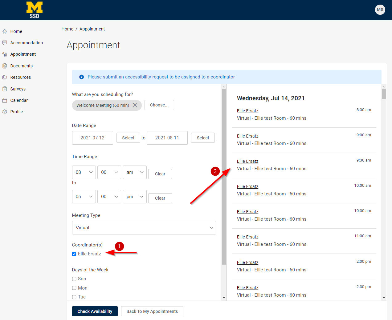select time and coordinator