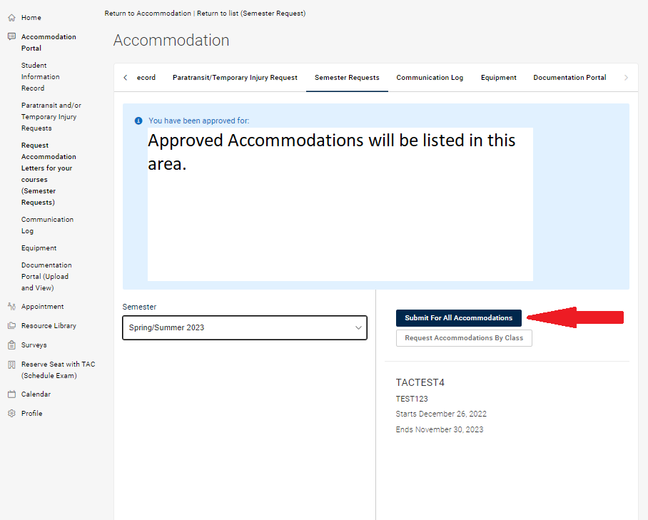Arrow pointing to Select for all accommodations button