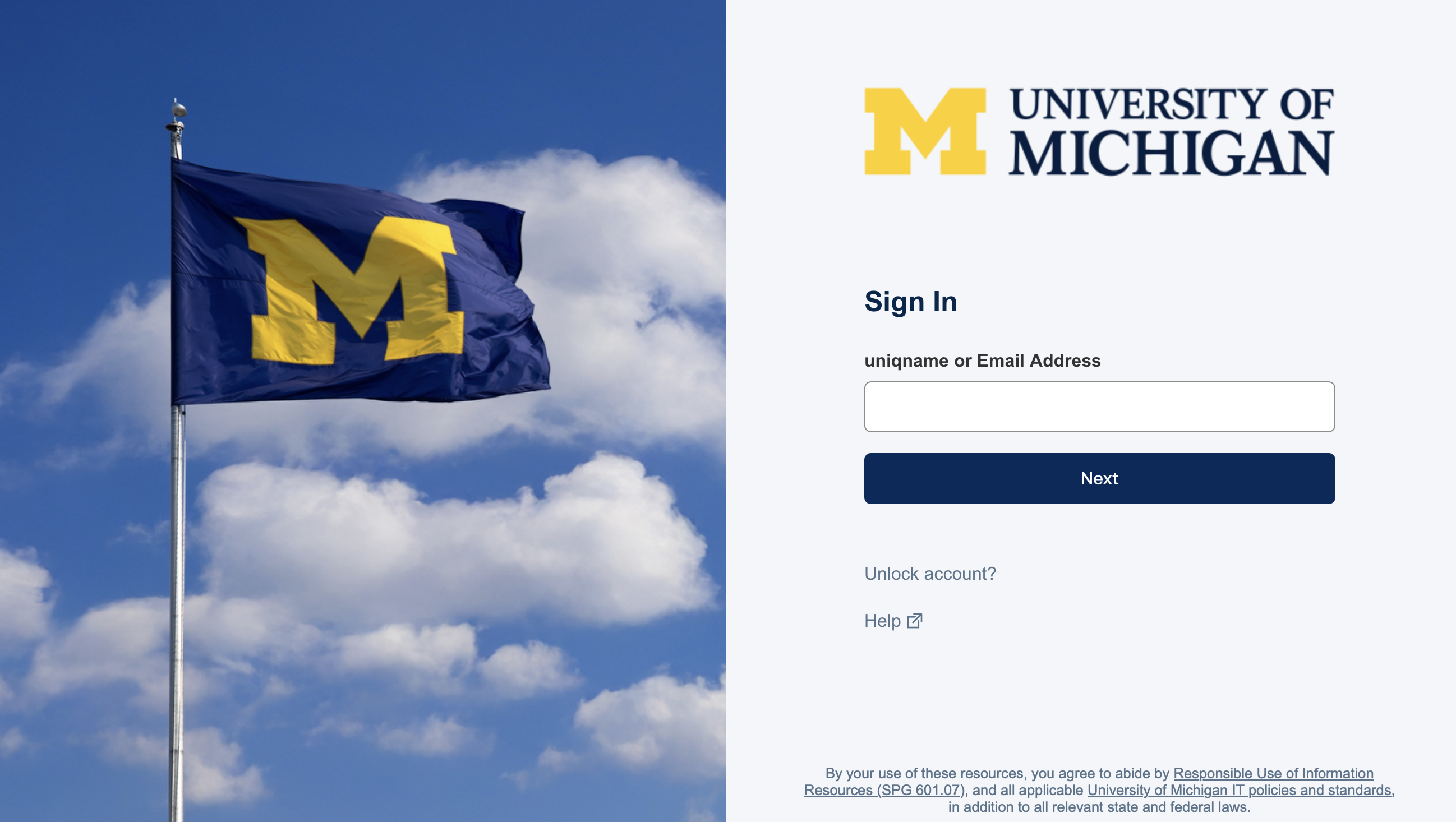 U–M Okta login screen