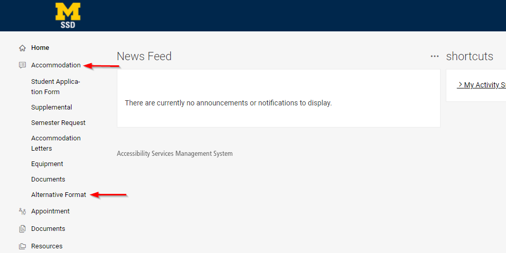 select accommodation then alternative format