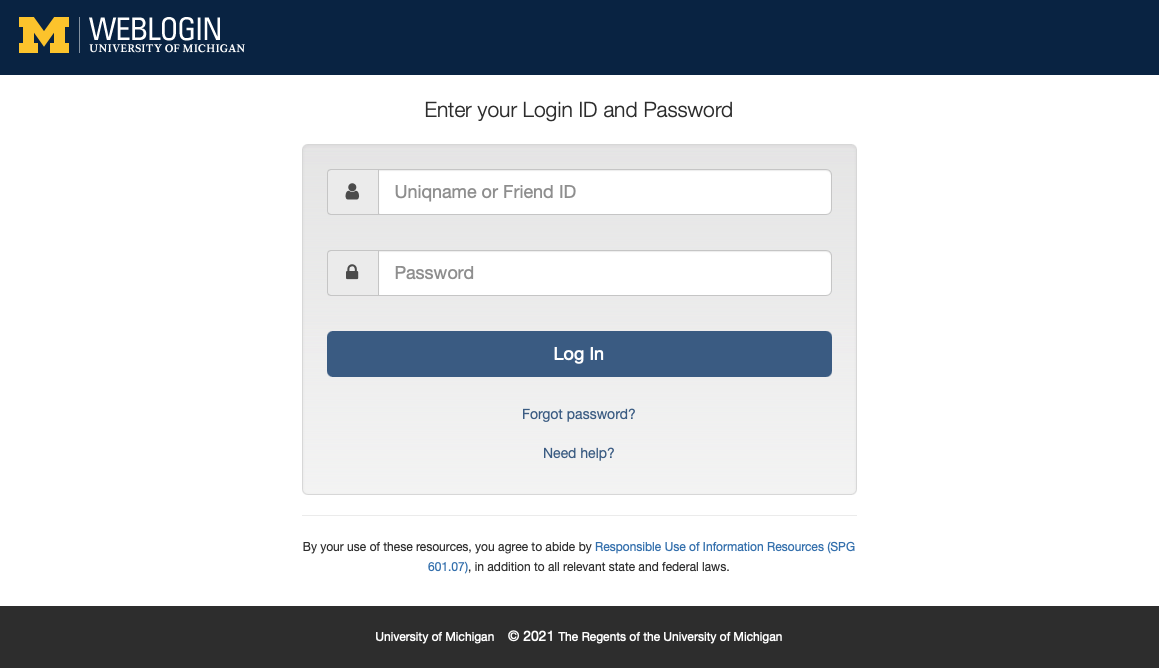 Screenshot of Single Sign-On Screen